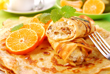 pancakes with  cottage cheese and orange