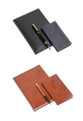 Notebook in leather cover and ball point pen