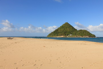 Lonely wide Beach and small island in Grenada