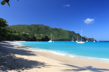 Tropical beach on Bequia Island, St. Vincent in the Caribbean