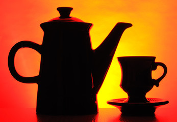Black coffee pot and cup