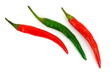 Green and red hot chili pepper