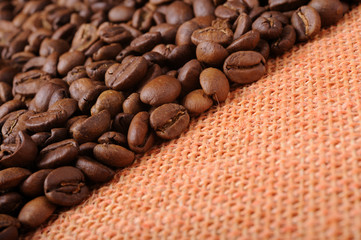 Background of the coffee beans and sackcloth