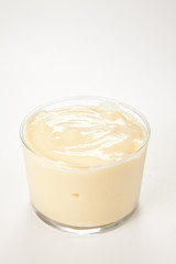 tasty bowl glass of gustard pudding