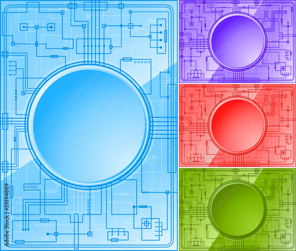 Poster set of color microchips with copy-space