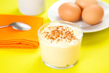 tasty bowl glass of gustard pudding