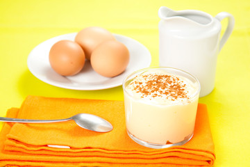 tasty bowl glass of gustard pudding