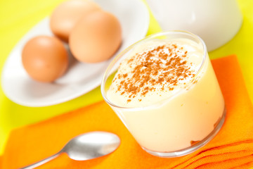 tasty bowl glass of gustard pudding