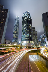 Fototapeta na wymiar Hong Kong at night with highrise buildings.