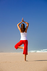 Fototapeta na wymiar Young woman making Yoga