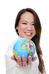 Asian Woman Holding Globe