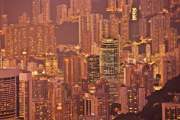 Skyline of Hong Kong City from the Peak in beautiful light