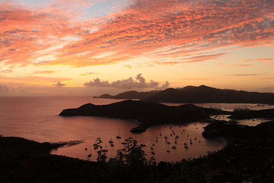 Sunset over famous English harbour, Antgiua in the Caribbean