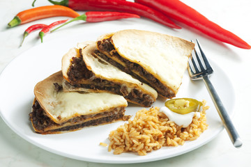 quesadilla with minced beef and chopped beans