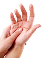 one hand massages other