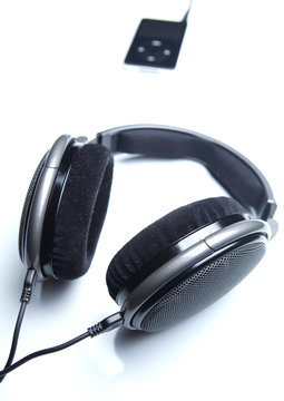 hi-end stereo headphones on white background