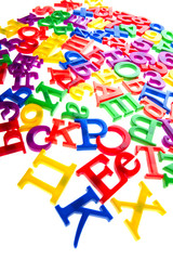 plastic letters and numbers isolated close up