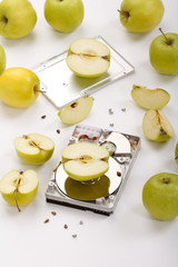 hard disk drive with green apples