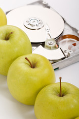 hard disk drive with green apples