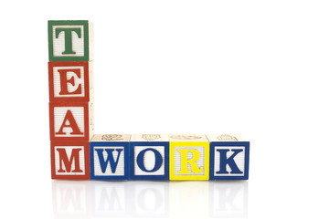 Word Teamwork in wooden blocks