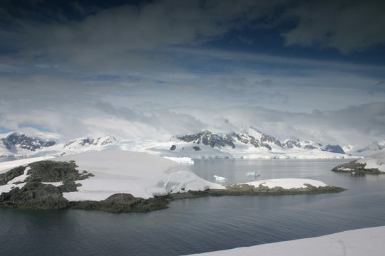 Beautiful landscape in Antartica. Some snow covered mountains.