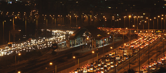 Fototapeta na wymiar Congested traffic at night