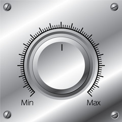 Volume knob with calibration on steel plate
