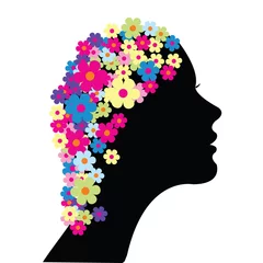 Crédence de cuisine en verre imprimé Femme fleurs Femme avec des fleurs dans les cheveux