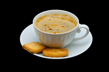 Coffee cup over black background
