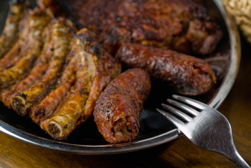 grilled pork meat on a tray