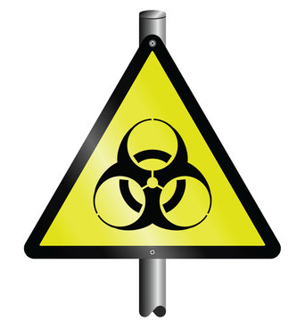 Bio hazard warning sign mounted on post