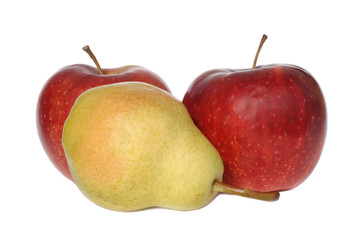 Red Apples and pear isolated on white