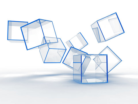 Abstract glass blue cubes on a white background