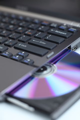 view of a modern  laptop  with its CD/DVD optical drive