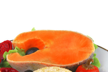 two salmon steak on white dish