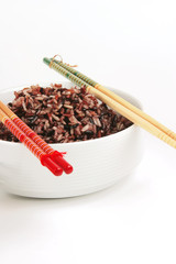 dark mixed rice in white bowl