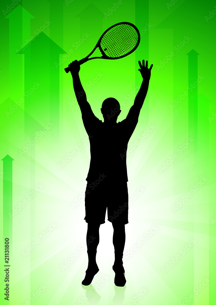 Wall mural Tennis Player on Green Arrows Background