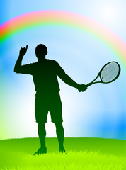 Fototapeta na wymiar Tennis Player on Rainbow Background