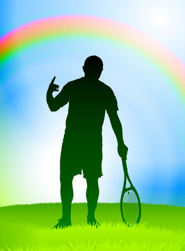 Tennis Player on Rainbow Background