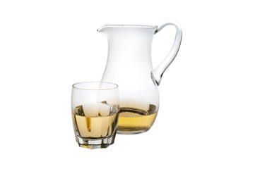 A Glass And Majolica of White Wine