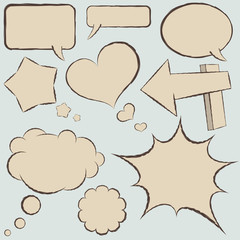 Set of vintage comics balloons in hand drawn style.