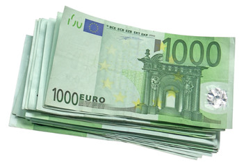 liasse billets 1 000 euros, Mille Euros, fond blanc