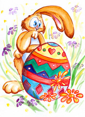Easter bunny withh egg ,watercolor -painted  myself.