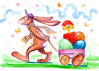 Easter bunny ,watercolor -painted  myself.