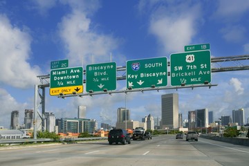 Miami Downtown Florida road signs  Key Biscayne