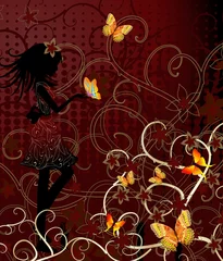 Cercles muraux Femme fleurs fille avec des papillons