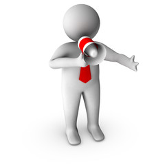 3d businessman speaks in megaphone
