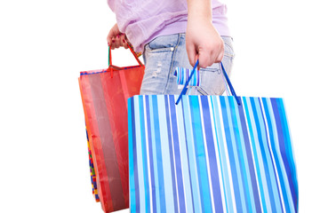 close-up of woman with bags