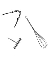 Silver kitchen utensils on a white background