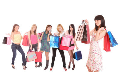 Obraz premium Group of shopping girls